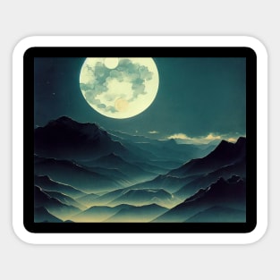 Mountain Fog under Full Moon Painting Sticker